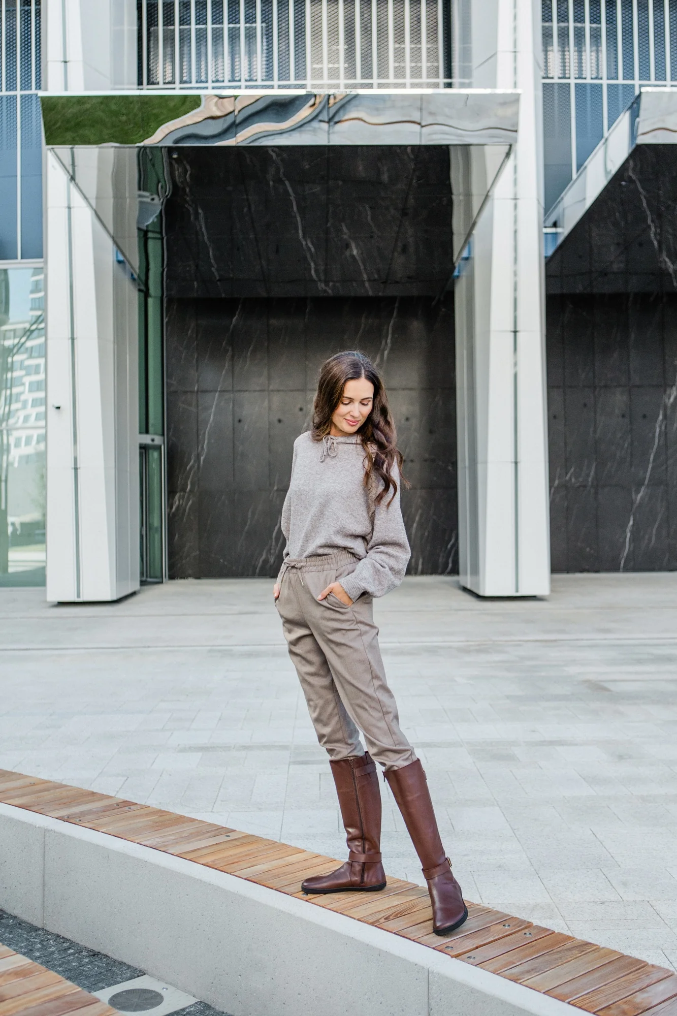 Shapen Glam Knee-High Barefoot Boots - Brown Leather - Image 6